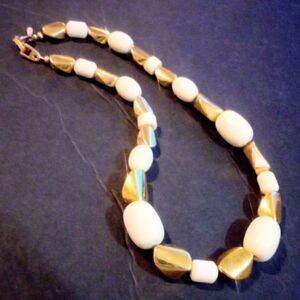 Vintage Napier Gold Tone and Cream Colored Chunky Bead Necklace *